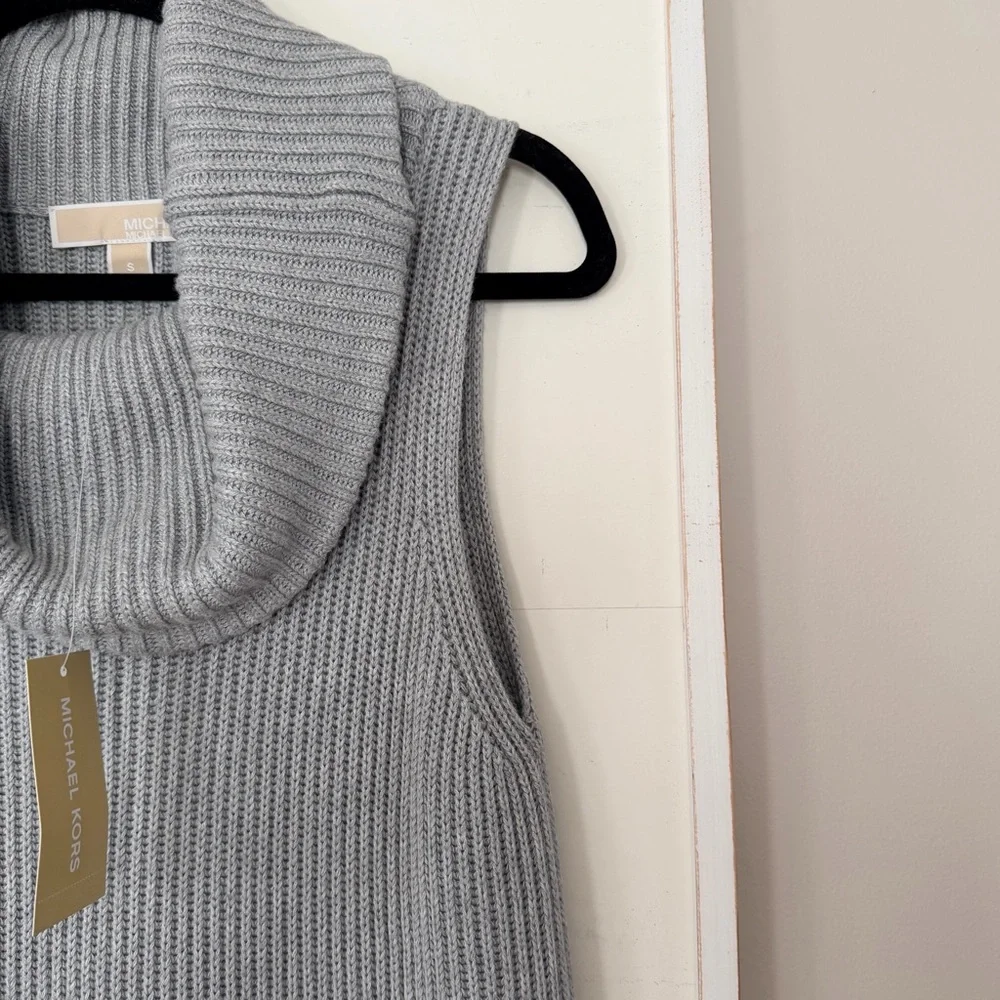 MICHAEL KORS Chunky Cable Knit Sleeveless Cowl Neck Sweater Tunic Grey Small